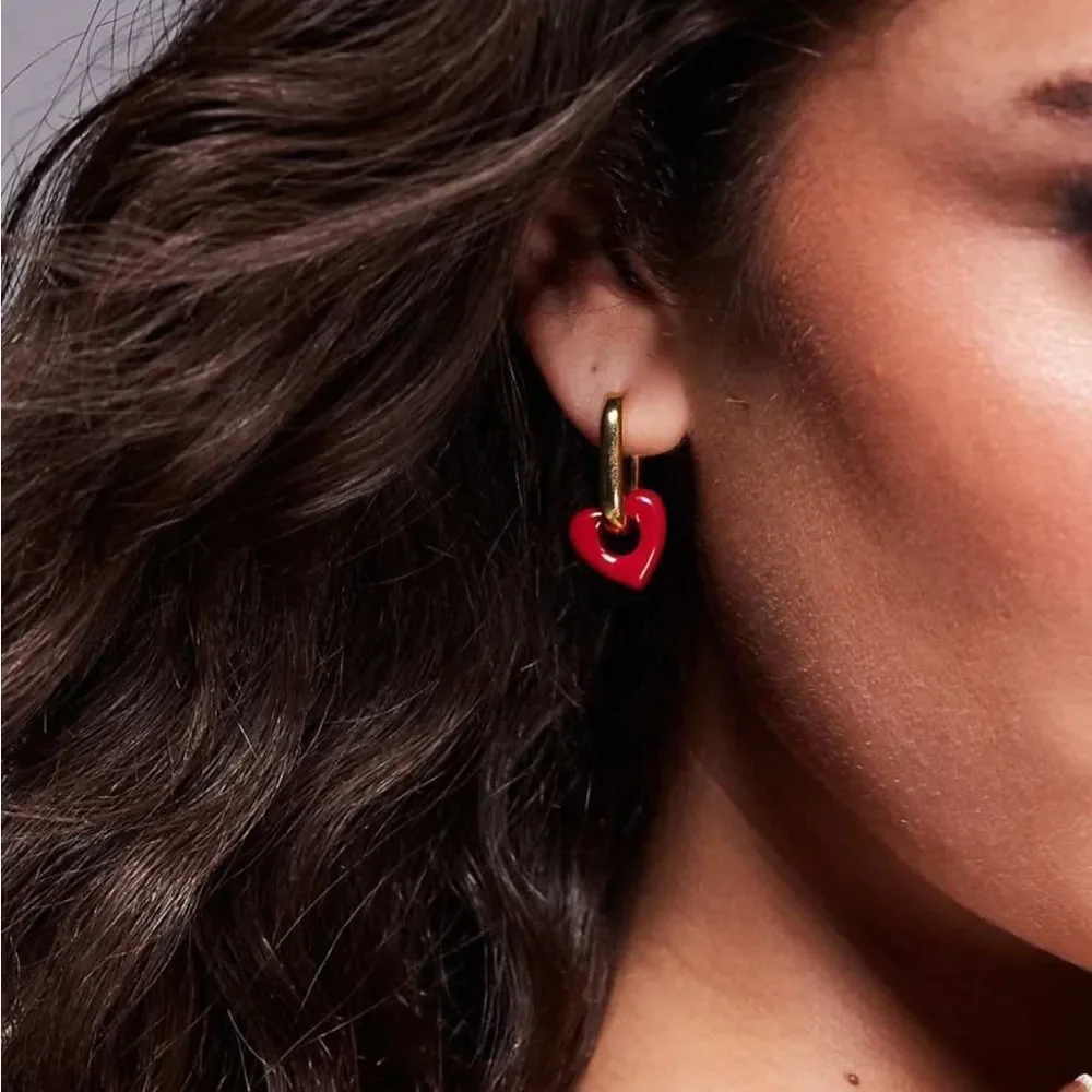 Gold and Red Heart Earrings A1169